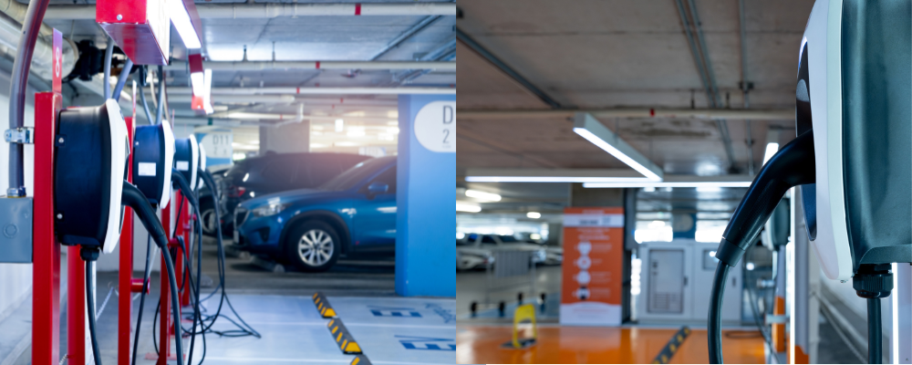 Commercial Electric car charging station in apartment buildings' parking garage